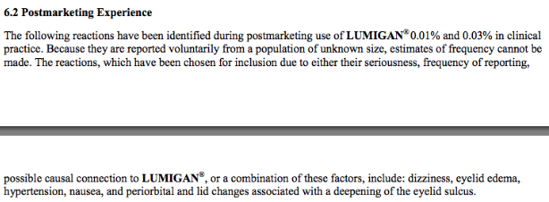 Fig 3: Official Lumigan Product information, now updated to mention PAP related changes, courtesy of https://www.lumigan.com
